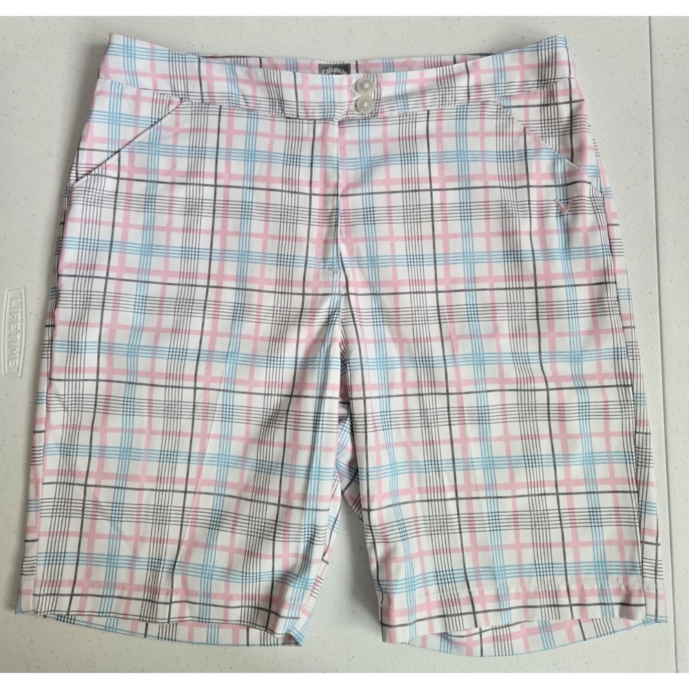 Callaway Women's 10 Pastel Blue Pink White Plaid Moisture Wicking Golf Shorts
